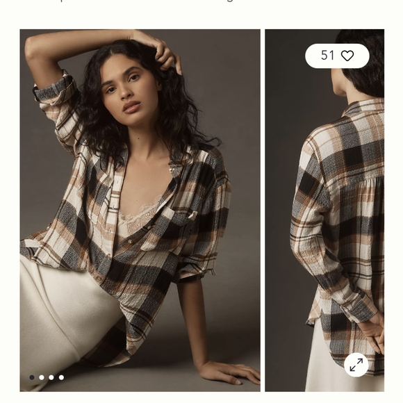 Anthropologie Pilcro Relaxed Long-Sleeved Checkered Shirt in XL, brown pattern - Picture 3 of 6